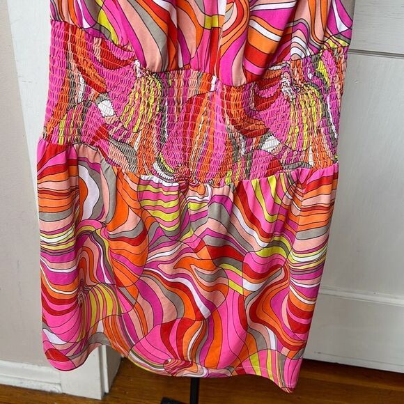 Trina Turk Women's Juju Halter Neck Dress/Swim Cover Up Bright Floral Ruched Sma - Picture 4 of 8